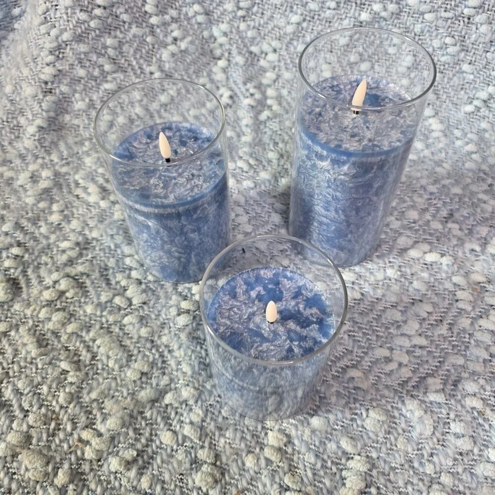 Living Embossed Blue Christmas Holiday 3-Piece LED Candle‎ Set E2
